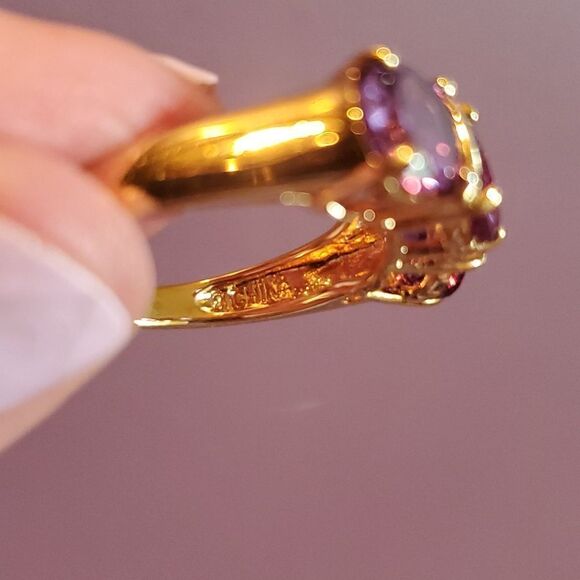 Amethyst Gold Plated Sterling Silver Ring! Stamped 925 China. Size 8. - Picture 5 of 8